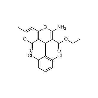 Ethyl 2-amino-4-(2,6-dichlorophenyl)-7-methyl-5-oxo-4H,5H-pyrano[4,3-b]pyran-3-carboxylate Structure