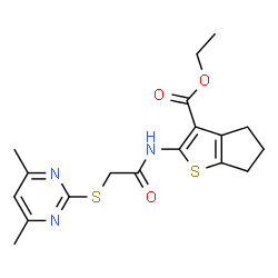 ethyl 2-(2-((4,6-dimethylpyrimidin-2-yl)thio)acetamido)-5,6-dihydro-4H-cyclopenta[b]thiophene-3-carboxylate structure