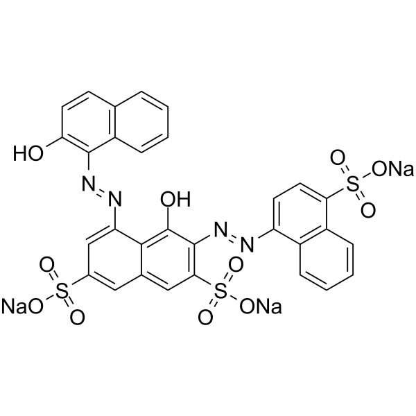 2,7-Naphthalenedisulfonicacid,4-hydroxy-5-[2-(2-hydroxy-1-naphthalenyl)diazenyl]-3-[2-(4-sulfo-1-naphthalenyl)diazenyl]-,sodium salt (1:3) structure