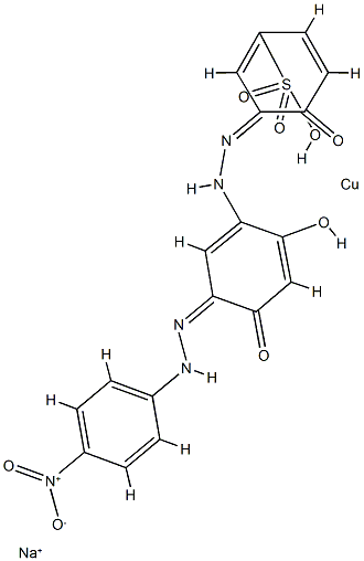 sodium [3-[[2,4-dihydroxy-5-[(4-nitrophenyl)azo]phenyl]azo]-4-hydroxybenzenesulphonato(3-)]cuprate(1-) structure