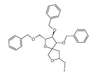 (2R,3R,4S)-3,4-Bis-benzyloxy-2-benzyloxymethyl-8-iodomethyl-1,7-dioxa-spiro[4.4]nonane Structure