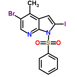 1-(Phenylsulphonyl)-5-bromo-4-Methyl-2-iodo-7-azaindole structure