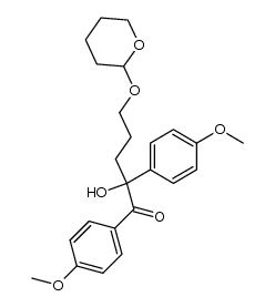 2-hydroxy-1,2-bis(4-methoxyphenyl)-5-((tetrahydro-2H-pyran-2-yl)oxy)pentan-1-one结构式