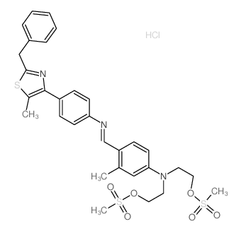 Ethanol, 2, 2-[[3-methyl-4-[[[4-[5-methyl-2-(phenylmethyl)-4-thiazolyl]phenyl ]imino]methyl]phenyl]imino]bis-, dimethanesulfonate (ester), monohydrochloride结构式