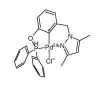 chloro(2-(3,5-dimethylpyrazol-1-ylmethyl)-6-(diphenylphosphinoxy)phenyl)palladium(II) Structure
