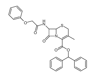 diphenylmethyl (6R-trans)-3-methyl-8-oxo-7-(phenoxyacetamido)-5-thia-1-azabicyclo[4.2.0]oct-2-ene-2-carboxylate Structure