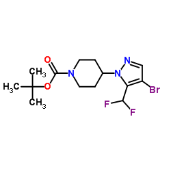 2-Methyl-2-propanyl 4-[4-bromo-5-(difluoromethyl)-1H-pyrazol-1-yl]-1-piperidinecarboxylate结构式