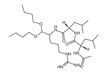 (2S)-2-acetamido-N-((2S)-1-((1,1-dibutoxy-5-guanidinopentan-2-yl)amino)-4-methyl-1-oxopentan-2-yl)-4-methylpentanamide Structure
