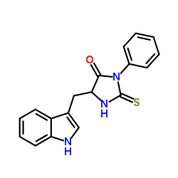 4-Imidazolidinone,5-(1H-indol-3-ylmethyl)-3-phenyl-2-thioxo- structure