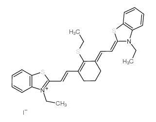 3-ethyl-2-[2-[3-[2-(3-ethyl-1,3-benzothiazol-3-ium-2-yl)ethenyl]-2-ethylsulfanylcyclohex-2-en-1-ylidene]ethylidene]-1,3-benzothiazole,iodide Structure