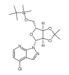 1-((3aR,4R,6R,6aR)-6-(((tert-butyldimethylsilyl)oxy)methyl)-2,2-dimethyltetrahydrofuro[3,4-d][1,3]dioxol-4-yl)-4-chloro-1H-pyrazolo[3,4-b]pyridine Structure