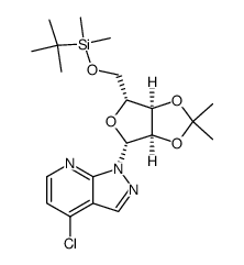 1-((3aR,4R,6R,6aR)-6-(((tert-butyldimethylsilyl)oxy)methyl)-2,2-dimethyltetrahydrofuro[3,4-d][1,3]dioxol-4-yl)-4-chloro-1H-pyrazolo[3,4-b]pyridine结构式