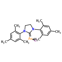 氯[1,3-双(2,4,6-三甲基苯基)-4,5-二氢咪唑-2-亚基]金(I)结构式