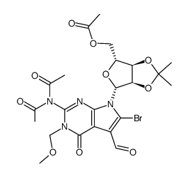 6-bromo-2-diacetylamino-3,4-dihydro-5-formyl-3-methoxymethyl-7-(5-O-acetyl-2,3-O-isopropylidene-β-D-ribofuranosyl)-7H-pyrrolo(2,3-d)pyrimidin-4-one Structure