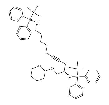 (5R)-2,2,16,16-tetramethyl-3,3,15,15-tetraphenyl-5-(((tetrahydro-2H-pyran-2-yl)oxy)methyl)-4,14-dioxa-3,15-disilaheptadec-7-yne结构式