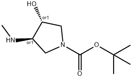 反式-叔丁基-3-羟基-4-(甲基氨基)吡咯烷-1-羧酸叔丁酯结构式