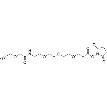 Propargyl-O-C1-amido-PEG3-C2-NHS ester Structure