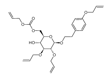 2-(4-allyloxyphenyl)ethyl 2,3-di-O-allyl-6-O-allyloxycarbonyl-β-D-glucopyranoside结构式