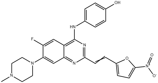 4-({6-Fluoro-7-(4-methyl-1-piperazinyl)-2-[2-(5-nitro-2-furyl)vinyl]-4-quinazolinyl}amino)phenol结构式