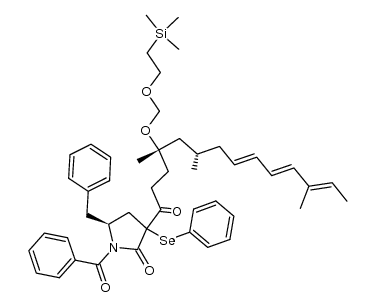 (5S,4'S,6'S,8'E,10'E,12'E)-1-benzoyl-5-benzyl-3-phenylseleno-3-[4',6',12'-trimethyl-4'-(2-trimethylsilylethoxymethoxy)-1'-oxotetradeca-8',10',12'-trienyl]pyrrolidin-2-one结构式