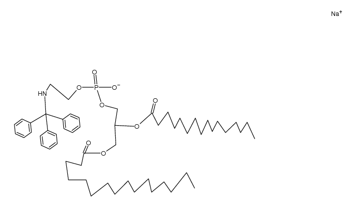 DL-1,2-Di-O-palmitoyl-glycerin-3-phosphorsaeurebenzylester-[2-tritylamino-ethylester]-Na-Salz结构式