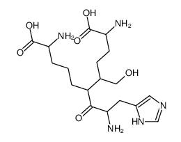 2,10-diamino-6-[2-amino-3-(1H-imidazol-5-yl)propanoyl]-5-(hydroxymethyl)undecanedioic acid结构式