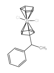 cyclopenta-1,3-diene; 1-(1-cyclopenta-2,4-dienyl)ethylbenzene; dichlorozirconium structure