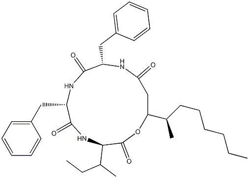 N-[N-[N-(3-Hydroxy-4-methyl-1-oxodecyl)-L-phenylalanyl]-L-phenylalanyl]-D-isoleucine λ-lactone structure