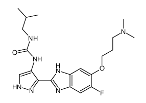 1-{3-[6-(3-dimethylaminopropoxy)-5-fluoro-1H-benzimidazol-2-yl]-1H-pyrazol-4-yl}-3-isobutylurea Structure