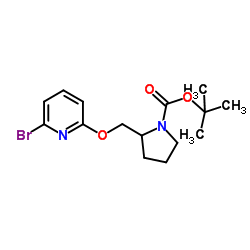 2-(6-Bromo-pyridin-2-yloxymethyl)-pyrrolidine-1-carboxylic acid tert-butyl ester结构式