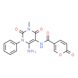 2H-Pyran-5-carboxamide,N-(6-amino-1,2,3,4-tetrahydro-3-methyl-2,4-dioxo-1-phenyl-5-pyrimidinyl)-2-oxo- Structure