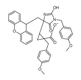 (1S,2S)-4-Methoxybenzyl 2-((S)-4-((9H-xanthen-9-yl)Methyl)-1-(4-Methoxybenzyl)-2,5-dioxoimidazolidin-4-yl)cyclopropanecarboxylate结构式