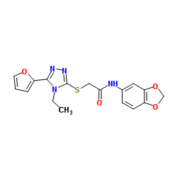 N-(1,3-Benzodioxol-5-yl)-2-{[4-ethyl-5-(2-furyl)-4H-1,2,4-triazol-3-yl]sulfanyl}acetamide结构式