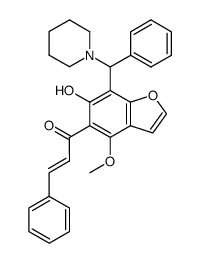 (E)-1-[6-Hydroxy-4-methoxy-7-(phenyl-piperidin-1-yl-methyl)-benzofuran-5-yl]-3-phenyl-propenone结构式