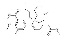 methyl 6-(tributylstannyl)-6-[4-methoxy-5-methoxycarbonyl-3-methylphenyl]-hex-5-enoate Structure