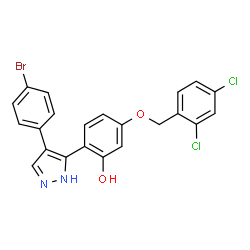 2-[4-(4-bromophenyl)-1H-pyrazol-5-yl]-5-[(2,4-dichlorobenzyl)oxy]phenol structure