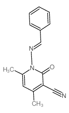 1-(benzylideneamino)-4,6-dimethyl-2-oxo-pyridine-3-carbonitrile结构式
