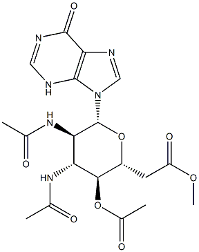 9-[4-O,6-O-Diacetyl-2,3-bis(acetylamino)-2,3-dideoxy-β-D-glucopyranosyl]-1,9-dihydro-6H-purin-6-one结构式