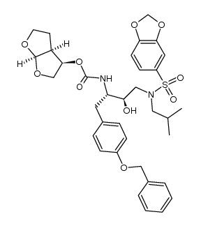 (3R,3AS,6AR)-hexahydrofuro[2,3-b]furan-3-yl (1S,2R)-3-[(1,3-benzodioxol-5-ylsulfonyl)(isobutyl)amino]-1-[4-(benzyloxy)benzyl]-2-hydroxypropylcarbamate结构式