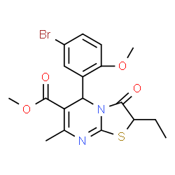 methyl 5-(5-bromo-2-methoxyphenyl)-2-ethyl-7-methyl-3-oxo-2,3-dihydro-5H-[1,3]thiazolo[3,2-a]pyrimidine-6-carboxylate结构式