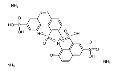 triammonium hydrogen 7-hydroxy-8-[[4-[(m-phosphonatophenyl)azo]-2-sulphonatophenyl]azo]naphthalene-1,3-disulphonate Structure