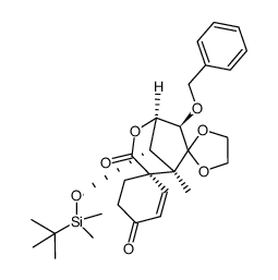 (1S,1'S,5'S,6'R,8'S)-6'-(benzyloxy)-8'-((tert-butyldimethylsilyl)oxy)-1'-methyl-4'-oxadispiro[cyclohexane-1,2'-bicyclo[3.2.1]octane-7',2''-[1,3]dioxolan]-2-ene-3',4-dione结构式