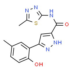 5-(2-hydroxy-5-methylphenyl)-N-(5-methyl-1,3,4-thiadiazol-2-yl)-1H-pyrazole-3-carboxamide结构式