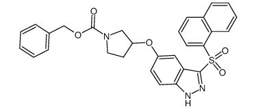 3-[3-(naphthalene-1-sulfonyl)-1H-indazol-5-yloxy]-pyrrolidine-1-carboxylic acid benzyl ester结构式