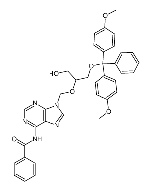 9-<<2-dimethoxytrityl-hydroxy-1-(hydroxymethyl)ethoxy>-methyl>N6-benzoyladenine Structure