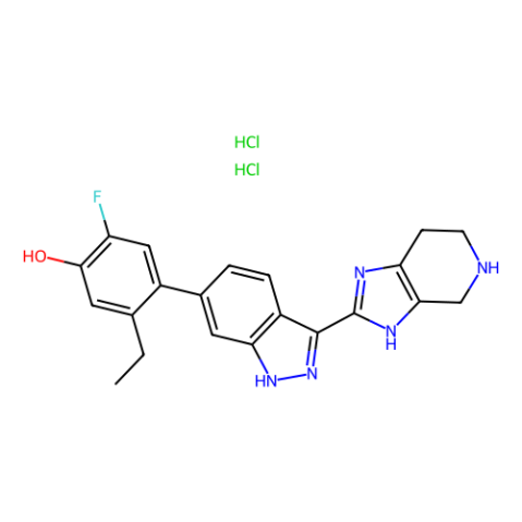 5-ethyl-2-fluoro-4-[3-(4,5,6,7-tetrahydro-3H-imidazo[4,5-c]pyridin-2-yl)-1H-indazol-6-yl]phenol;dihydrochloride结构式