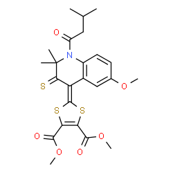dimethyl 2-[6-methoxy-2,2-dimethyl-1-(3-methylbutanoyl)-3-thioxo-2,3-dihydroquinolin-4(1H)-ylidene]-1,3-dithiole-4,5-dicarboxylate Structure