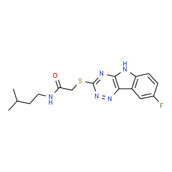 Acetamide, 2-[(8-fluoro-2H-1,2,4-triazino[5,6-b]indol-3-yl)thio]-N-(3-methylbutyl)- (9CI)结构式