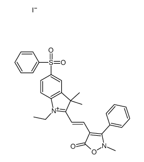4-[[1-ethyl-1,3-dihydro-3,3-dimethyl-5-(phenylsulphonyl)-2H-indol-2-ylidene]ethylidene]-4,5-dihydro-2-methyl-5-oxo-3-phenylisoxazolium iodide Structure