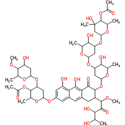 3'''-O-(4-O-Acetyl-3-C-methyl-2,6-dideoxy-α-L-arabino-hexopyranosyl)olivomycin D结构式
